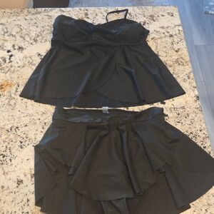 Black Women's Swim Skirt and Tankini Top Set